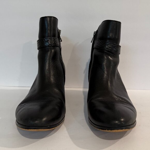 Coach Paulina Black Leather Ankle Boots Embossed Snake Belt Booties Size 9 B - Picture 2 of 12